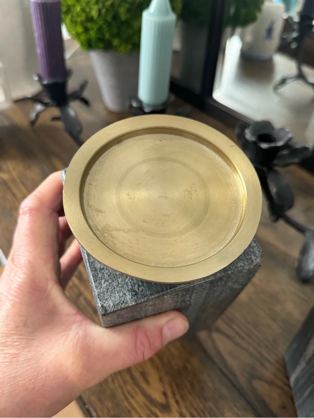 Crate &Barrel ~ 1/ Sain Marble Pillar Candle Holder 7”